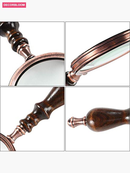 10X Antique Copper Magnifying Glass with Wooden Handle Close Observation Reading main image 7